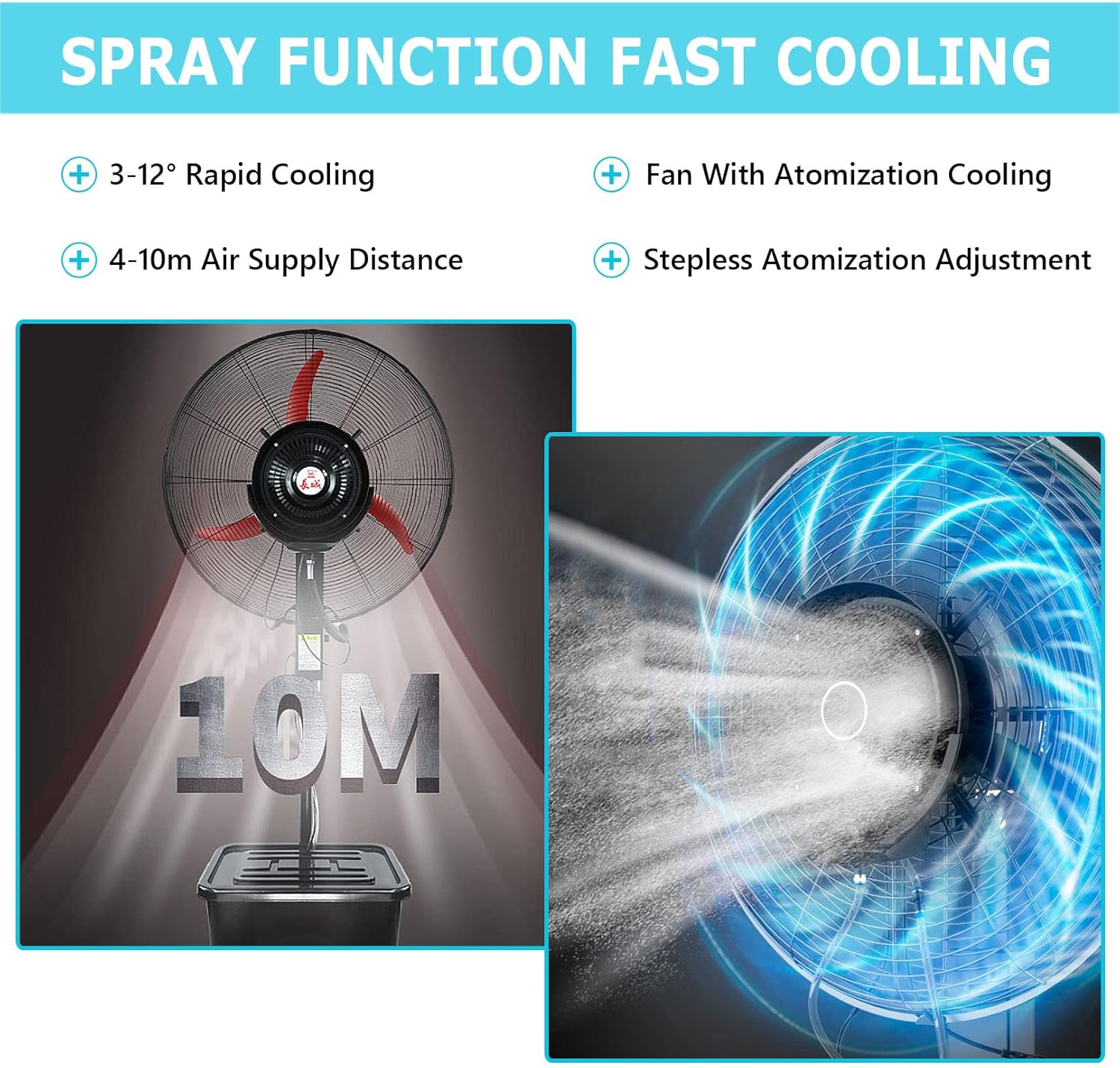 Standventilator Mit Nebelfunktion, 90° Oszillierender Standventilator, Höhenverstellbarer, Robuster Industrie-Standventilator Aus Metall Mit 3 Geschwindigkeiten, Verwendung Für Garage, Geschäft, Fabr