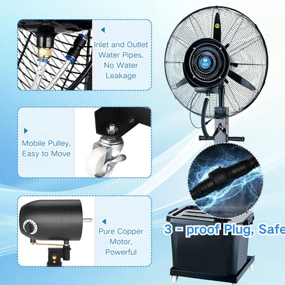 Standventilator für den Außenbereich mit Hochgeschwindigkeits-Luftstrom und 42 l Wassertank, 3 einstellbare Geschwindigkeiten zur Kühlung zu Hause, im Büro und in gewerblichen Räumen